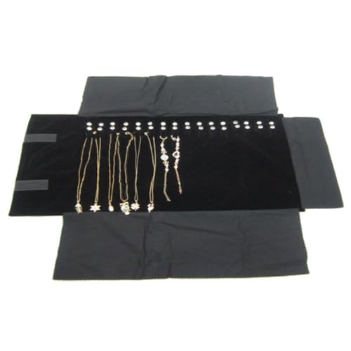 OATIPHO Multifunction Jewelry Roll Bag Black Velvet Earrings Necklace Ring Storage Organizer Portable Travel Case for Women