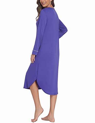Ekouaer Sleepdress Womens Long Sleeve Nightgowns Cotton V-Neck Sleepshirt Plus Size Nightdress(Blue Purple,S) #TOP3