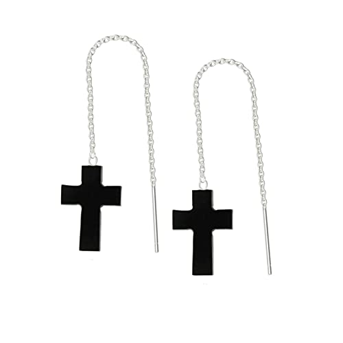 GemInspire Natural Black Onyx Cross Threader Earring, Handmade Threader Earrings For Women, Birthday Gift For Her (Black Onyx Cross)