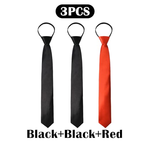 Image of Luckyvestir Womens Tie, Pre Tied Black /Red Ties for Women Adjustable Zipper Womens Necktie