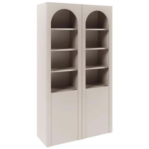 Selsey Glasvitrine Arkadia Zweiflügelige Glas Vitrine in Kaschmir Vitrinenschrank mit Glaseinsätzen 8 Glasböden & 4 Fächer Laminierte Spanplatte Tip-On-System 100 cm Breite Wohnzimmer/Büro