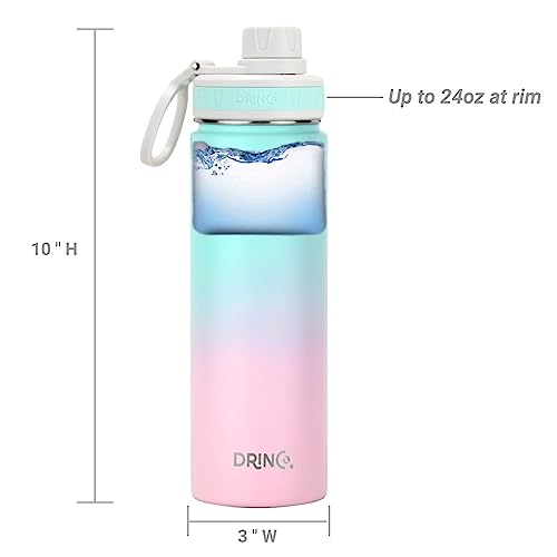 Image of Drinco Stainless Steel Water Bottle Spout Lid Vacuum Insulated Double Wall Water Bottle Wide Mouth Leak Proof Keep Cold Sport Camping Hiking (22oz Macaron)