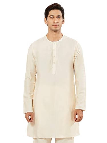 VASTRAMAY Men's Viscose Kurta, Solid Knee - Length, Round Neck, L...