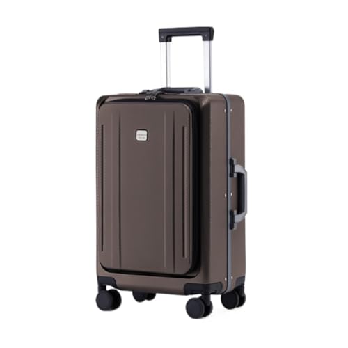 Suitcase Aluminum Frame Front-opening Trolley Case 24-inch Boarding Suitcase With Silent Universal Wheels Trolley Case Luggage(Brown)