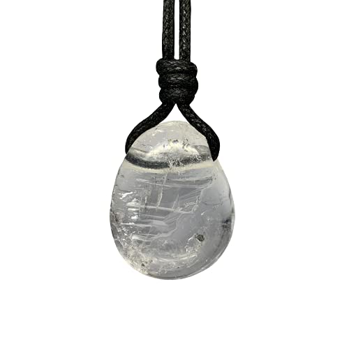 Luck Strings Clear Quartz Crystal Necklace Pendant for Men or Women - Adult Unisex Reiki Chakra Healing Master Healer Clearing Stone Metaphysical Spiritual