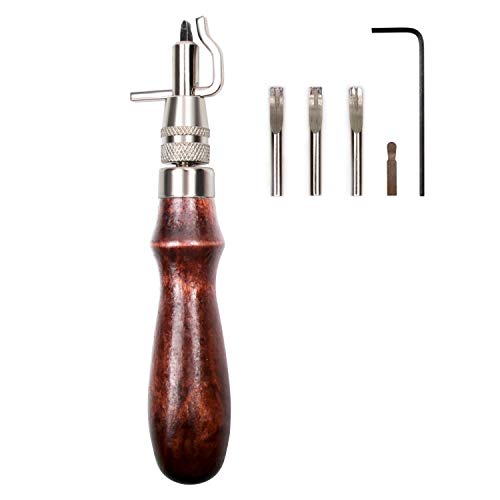 Yangoutool 7 in 1 Pro Adjustable Stitching Groover and Creasing Edge Beveler,Leathercraft Kits, Leather Carving Cutting Edge Tools,Wood & Steel Hand Tool