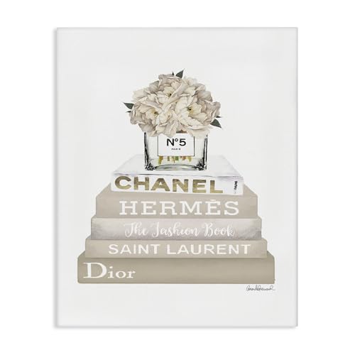 Image of Glam Beige Fashion Bookstack Floral, 36 x 48 Inch Canvas Wall Art