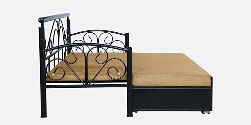 Image of 3 Seater Metal Sofa Cum Bed with Hydraulic Storage | Sofa Set for Living Room, Bedroom, Guest Room| Queen Size Convertible Sofa Bed | Comfortable Seating Sofa Camel & Black
