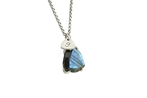 Collier de pièces initiales en labradorite et pendentif de déclaration or monogramme
