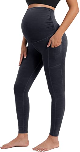 IUGA Schwangerschafts-Leggings über dem Bauch, Umstands-Workout-Leggings mit Taschen, Schwangerschafts-Leggings für Frauen, Sportbekleidung, anthrazit, M Cover