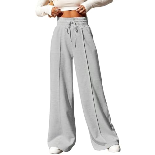 Aleumdr Women's High Waisted Drawstring Waist Wide Leg Sweatpants with Pockets Casual Loose Yoga Pants Small Biking Red