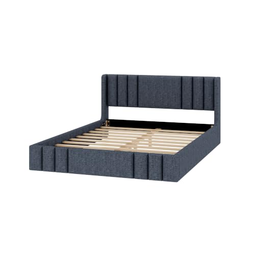 Image of Harper & Bright Designs Queen Size Upholstered Platform Bed with Wingback Headboard and Wooden Slats Support for Bedroom, Gray