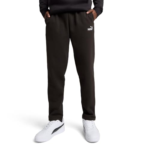 PUMA Pantalones deportivos de forro polar Essentials para hombre (disponible en tallas grandes y altas), Puma Pierna abierta negra Ss25, Large