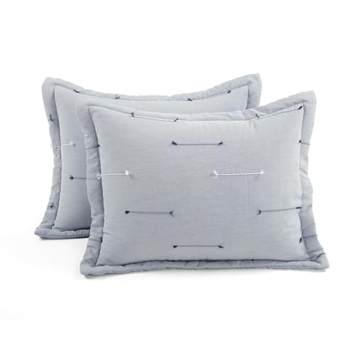 Image of Lush Decor Boho Stripe Clip Woven Textured Jacquard Comforter 3 Piece Set King /California King Blue & Navy - Blue Bedding Set King Comforter