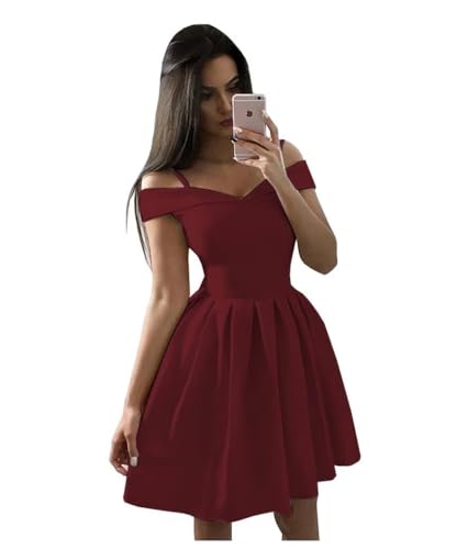 A-line Ruched Satin Homecoming Dress for Women, Short Sweetheart Off The Shoulder Cocktail Dresses Prom Dresses