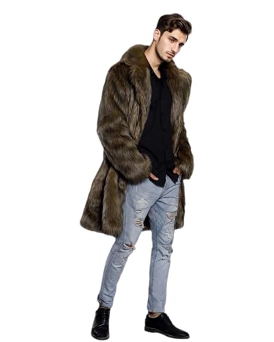 Image of UMREN Mens Warm Leopard Faux Fur Coats Jacket Long Luxury Overwear Parka Cardigans