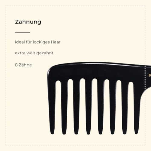 Foto von HERCULES SÄGEMANN - Premium Lockenkamm | Hochwertiger Naturkautschuk Lockenkamm für sanftes Kämmen ohne Haarbruch. Ideal für Locken und lange Haare. | Farbe: Schwarz | Größe: 9 Zoll