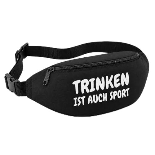 Trinken ist auch Sport - Bauchtasche Herren/Damen Umhängetasche Festival Gadget Bauchtasche Zubehör Gürteltasche Herren perfekt für Malle (Schwarz)