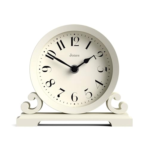 JONES CLOCKS® Saloon Kaminsims Uhr | Traditionelles doppelschneckendesign | Blasscreme | Zeitgenössischer klassischer Stil für Schreibtisch, Tisch, Regal oder nachttisch