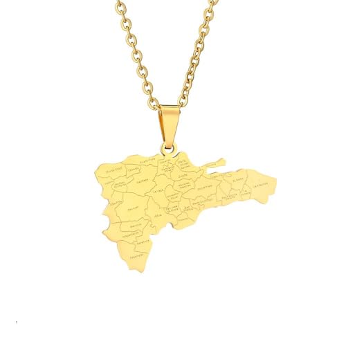 TDNEKMCA Mapa De República Dominicana Con Collar Con Colgante De Ciudad - Pulido Impermeable Mapas Étnicos De Países Colgante De Bandera Nacional - Para Mujeres Y Hombres,Blanco,50Cm