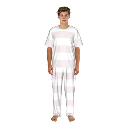 Pyjama 2 pièces court rayé et motif poisson blanc pour homme et femme