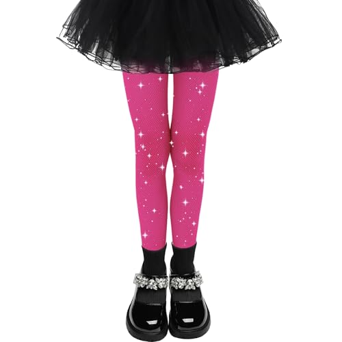 Image of Girls Sparkle Fishnet Tights Glitter Tights for Kids Toddler Rhinestone Stockings Halloween Star Pantyhose