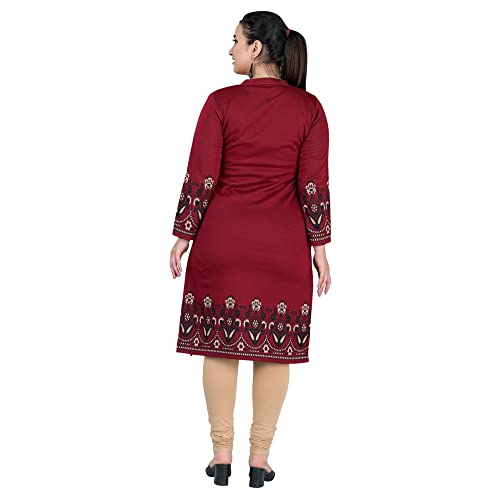Image of Rosary Women's Winter Wear Jacquard Woolen Straight Kurti with 2 Side Pockets