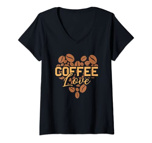 Mujer Coffee Beans Love | Cafeína | Espresso Cappuccino Camiseta Cuello V