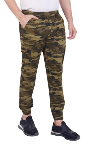 Image of Men'S Cotton Blend Joggers | Camouflage Printed Army Track Pants | Regular Fit | Cargo Pocket Style | Casual Wear