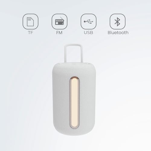 Image of JUST CORSECA Sushi Shine 10W Bluetooth Speaker | V5.3 | FM, LED Light, USB, TF, TWS | 800mAh Battery | 6-Hour Playtime | 10m Range (White)