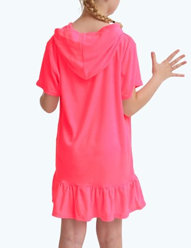 Image of Girls Swim Cover Up Multicolor Hooded Zip-Up Terry Swimsuit Ruffle Bathing Suit Kids Short Sleeve Swimwear