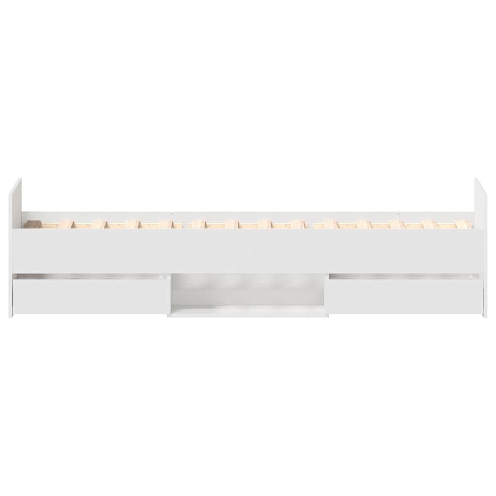 rama z szufladami z drewnopochodnej płyty biala 75x190 cm | Rama łóżka z wezgłowiem i zanóżkiem biała 75x190 cm z szufladami i półkami do przechowywania do sypialni, gościnna, stabilna