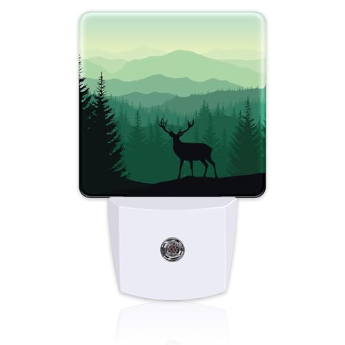 Image of Misty Forest Deer and Mountain Night Light for Kids,Natural Landscape Wild Animal Night Light Plug in with Dusk to Dawn Sensor,0.5w Energy Saving Nightlight for Hallway Stairway Kitchen Bedroom