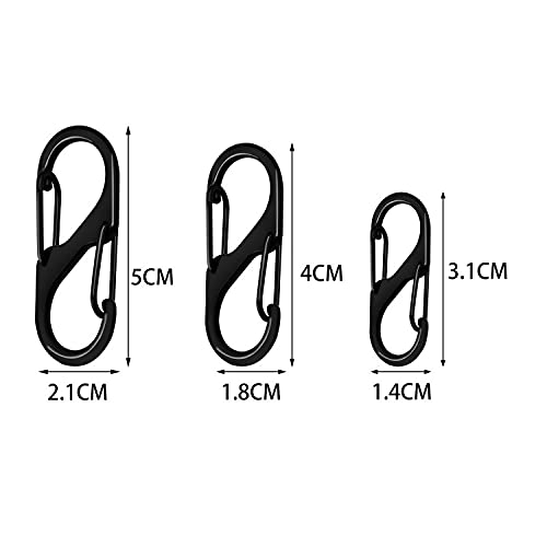 10 Stück S Karabiner, 50mm/40mm/31mm Metall Doppelkarabiner 8 Förmiger Karabiner Edelstahl Karabinerhaken schlüssel karabiner für Camping Zuhause Wandern (Schwarz)
