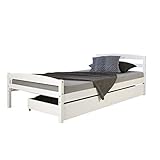 Die komfortable Liegefläche ist vom Tagesbett 90 x 200 cm und die Farbe des Bettes bzw. Bettrahmen ist Weiss.