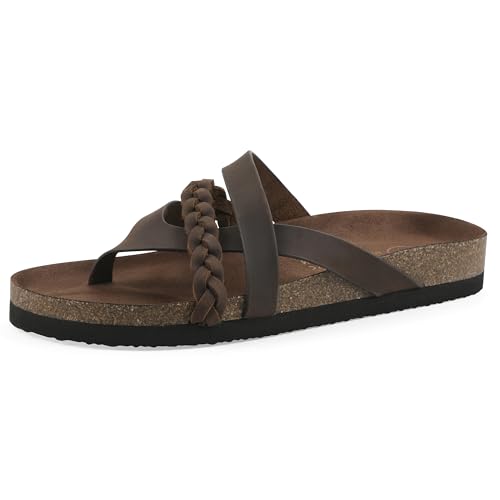 White Mountain Women's Halogen Braided Footbed Sandal, Brown Leather, 9 M