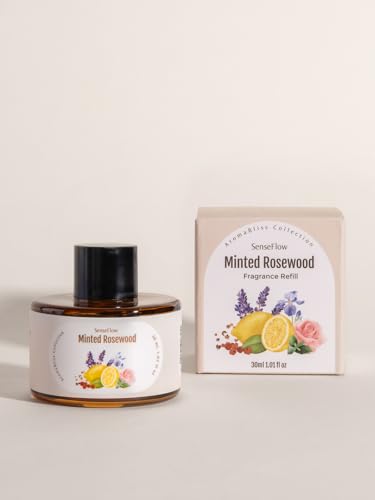 SenseFlow Aceite Esencial para Difusor 30ml, Aceites Aromáticos 100% Puros, Aceite de Aromaterapia de Primera Calidad, Fragancias para el Aire, Relajación - Palo de Rosa y Menta