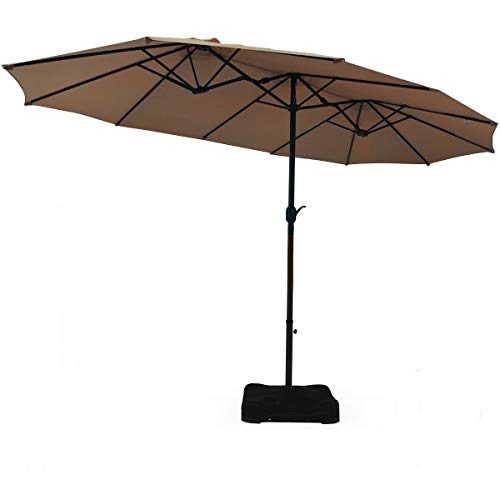 AyaMastro Patio 15-Feet Umbrella Outdoor Double Sided Polyester Fabric Canopy Sunshade Metal Base, Tan with Ebook
