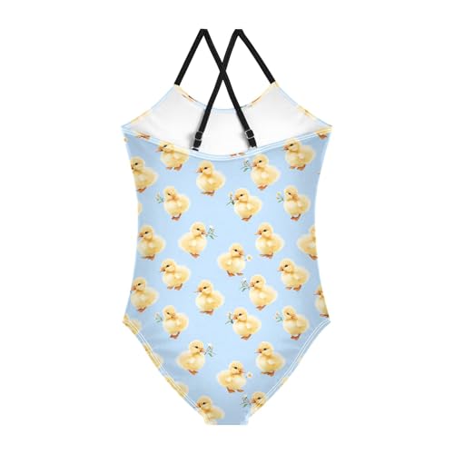 senya Girls Swimsuits One-Piece Swimwear Tie Bathing Suit Beach Summer Round Neck 5-6T Yellow Duck Daisy Pattern2