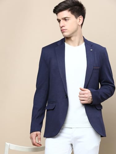 Image of SHOWOFFFF Men Solid Single Breasted Party Blazer | Notched Lapel Full Sleeves Cotton Blazer's for Mens | Slim Fit Regular Length Blazers for Men's
