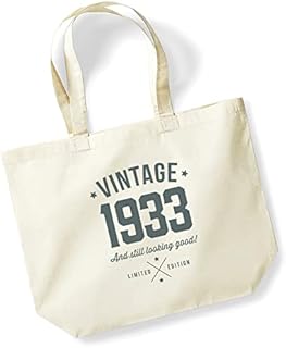 Design, Invent, Print! 90th Birthday Gift Bag Keepsake for Women Cotton Tote Shopping Bag 90 Present Idea 39 x 35 x 13.5cm (Natural)