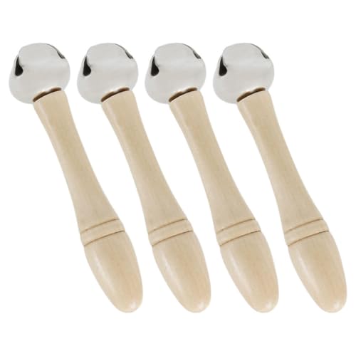 Kisangel 4pcs Hand Jingle Bells, Wooden Handhold Sleigh Bell, Shaker Rattle Musical Instrument for Christmas Classroom Dinner Party