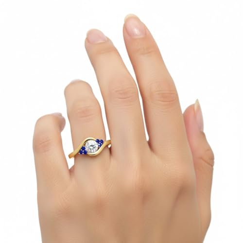 Image of 55Carat 18K Yellow Gold Plated Simulated Diamond Amethyst Round Cut Swirl Cluster Engagement Ring for Women, Wedding Anniversary Promise Fashion Jewelry Gifts, US Size 4-12.