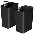 Anborry Bathroom Automatic Trash Can 2 Pack 2.2 Gallon Touchless Motion Sensor Small Slim Garbage Can with Lid Smart Electric Narrow Garbage Bin for Bedroom Office Kitchen (Black)