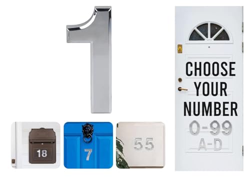 Silver Door Numbers Stick On, 0-99, Letters A, B, C, D, 3'' House Numbers Self Adhesive Stickers, For Doors, Mail Boxes, Hotel Rooms (1)