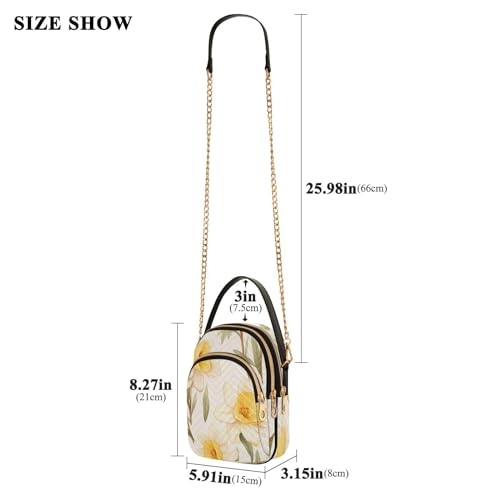 Quilted Crossbody Bags for Women,Yellow Daffodils on Beige Women's Crossbody Handbags Small Travel Purses Phone Bag3