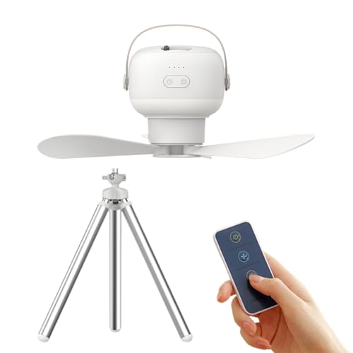 Ventilador de techo para tienda con luz - Ventilador de camping alimentado por batería USB con mando a distancia - Accesorios de dosel silenciador para VR Patio Cama Gazebo Playa Habitación