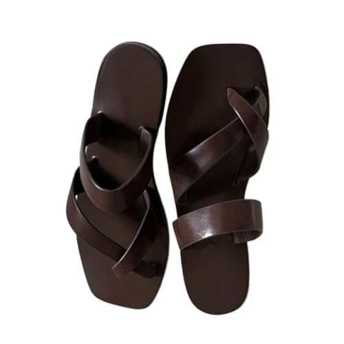 Flip Flops for Women Withered Lazy Leopard Print Cowhide Leather Flat Slippers Minimalist Elegant Retro Mules Sandals Shoes Women