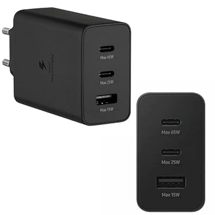 Image of Original 65W Fast 3-in-1 Trio Port Charging Adapter for Sam-Sung | S24 Ultra / S24 / S24 Plus / S23 Ultra / S23 (Only Adapter) (DEC74)