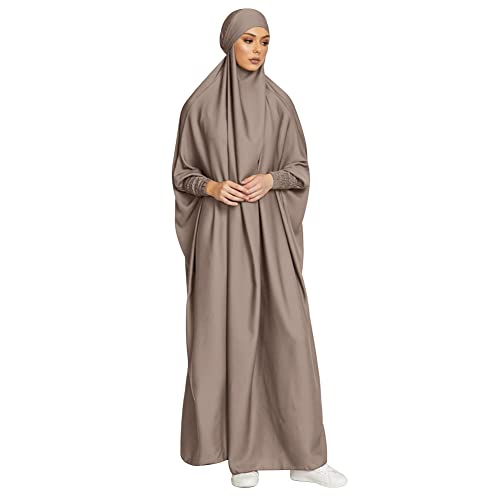 Odizli Gebetskleidung für Frauen Abaya Muslim Damen Hijab mit Kapuze Langarm Islamische Muslimische Kleid Arabisch Türkische Robe Jilbab Khimar Kaftan Ramadan Burka Ganzkörper Lang Gebetskleid Grau L
